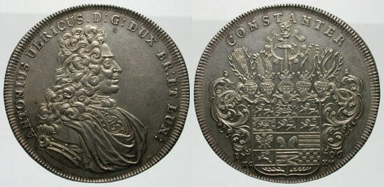 kosuke_dev ブラウンシュヴァイク=ヴォルフェンビュッテル アントン･ウルリヒ 1706年 ターレル 銀貨 未使用-極美品