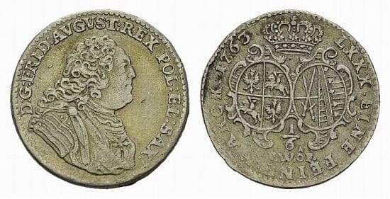 kosuke_dev ザクセン フリードリヒ・アウグスト3世 1763年 1/3 ターレル 銀貨 美品