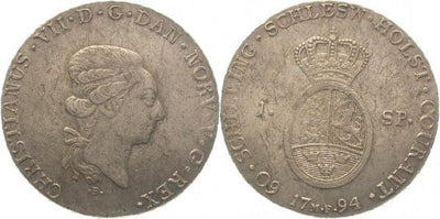 kosuke_dev シュレースヴィヒ=ホルシュタイン州 クリスチャン7世 ロイヤルライン 1794年B ターレル 銀貨 未使用-極美品