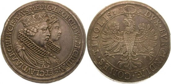 kosuke_dev ハプスブルク レオポルド5世 1619-1632年 ダブルターレル 銀貨 極美品-美品
