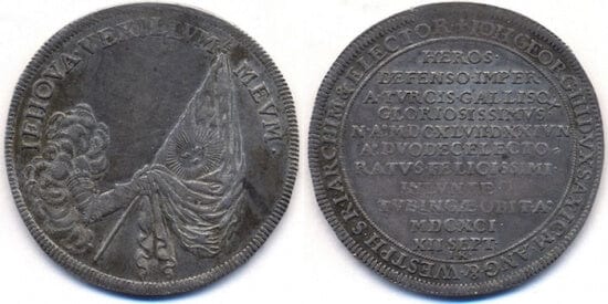 kosuke_dev ザクセン アルベルライン ヨハン・ゲオルク3世 1691年 ターレル 銀貨 極美品
