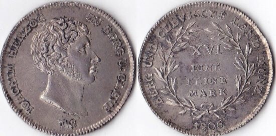 kosuke_dev ユーリヒ=クレーフェ=ベルク連合公国 ヨアヒム・ヘルツォーク 1806年 ターレル 銀貨 極美品