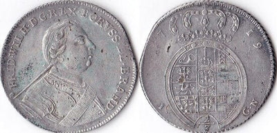ブランデンブルク プロイセン王国 フリードリヒ・ヴィルヘルム1世 2/3ターレル 銀貨 極美品-美品
