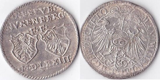 kosuke_dev ニュルンベルク マクシミリアン2世 1573年 グルデン ターレル 銀貨 60 クロイツァー 極美品