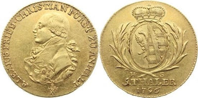 kosuke_dev アンハルト ベルンブルク アレクシオス・フリードリヒ・クリスチャン 1796年 5ターレル 金貨 極美品+