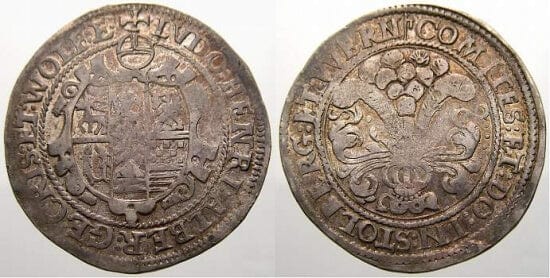 kosuke_dev シュトルベルク ルートヴィヒ2世 ハインリヒ21世 1572年 1/2 ターレル 銀貨 美品+