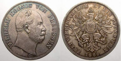 kosuke_dev ブランデンブルク プロイセン ヴィルヘルム1世 1866年C Vereins ダブルターレル 銀貨 未使用-極美品