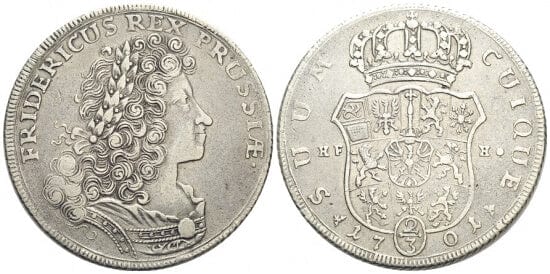 kosuke_dev 神聖ローマ帝国 ブランデンブルグ プロイセン フリードリヒ1世 2/3ターレル銀貨 極美品