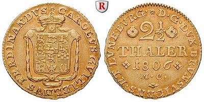 kosuke_dev 神聖ローマ帝国 ブラウンシュヴァイク ヴォルフェンビュッテル 2 1/2ターレル金貨 1806年 極美品