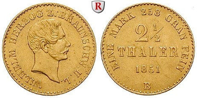 kosuke_dev 神聖ローマ帝国 ブラウンシュヴァイク ヴィルヘルム 2 1/2ターレル金貨 1851年 美品