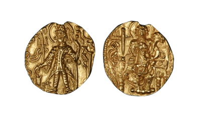 古代ギリシャ インド クシャン王国 Vasudeva II 290-310年 ステーター 金貨 未使用-極美品