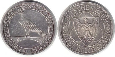 ワイマール共和国 イーグル 国章 1930年E 3ライヒスマルク 銀貨 未使用-極美品