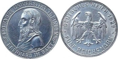 kosuke_dev ワイマール共和国 チュービンゲン大学450周年 1927年 5マルク 銀貨 極美品
