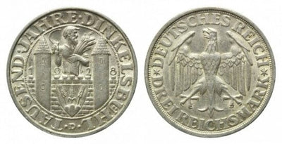 ワイマール共和国 ディンケルスビュール創立1000周年記念 1928年D 3マルク 銀貨 未使用