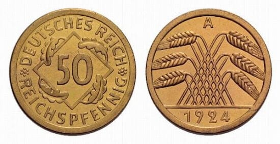 kosuke_dev ワイマール共和国 1924年A 50ペニヒ 真鍮貨 プルーフ