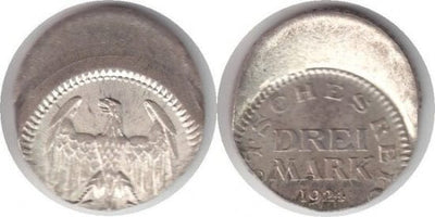 kosuke_dev ワイマール共和国 イーグル 1924年 3マルク 銀貨 印刷エラー 未使用