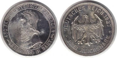 kosuke_dev ワイマール共和国 チュービンゲン大学450周年 1927年F 3マルク 銀貨 プルーフ 未使用-極美品