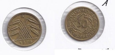 kosuke_dev ワイマール共和国 1924年A 50ペニヒ 真鍮貨 美品
