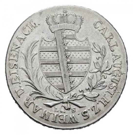 ザクセン＝ヴァイマル＝アイゼナハ大公国 カール・アウグスト 1775-1828年 ターラー 銀貨 極美品-美品