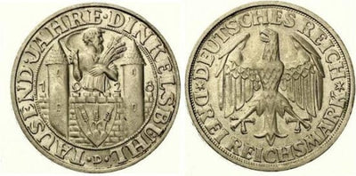 ワイマール共和国 ディンケルスビュール創立1000周年記念 1928年D 3マルク 銀貨 未使用