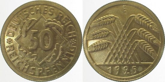 kosuke_dev ワイマール共和国 1925年E 50ペニヒ 真鍮貨 プルーフ