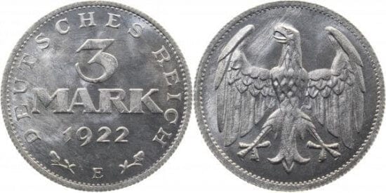 kosuke_dev ワイマール共和国 イーグル 1922年 3マルク アルミニウム貨