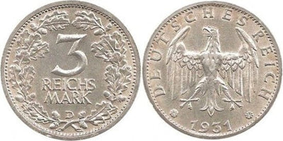 kosuke_dev ワイマール共和国 イーグル 1931年D 3マルク 銀貨 未使用-極美品