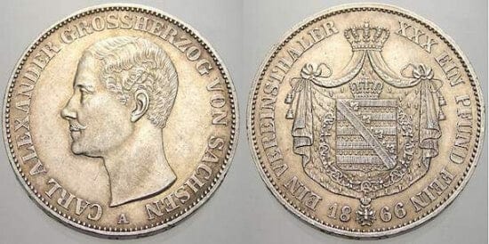 kosuke_dev ザクセン＝ヴァイマル＝アイゼナハ大公国 カール・アレクサンダー 1866年 ターレル 銀貨 未使用