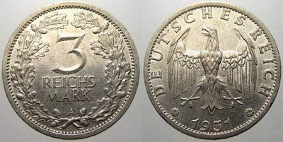 kosuke_dev ワイマール共和国 イーグル 1931年A 3マルク 銀貨 極美品