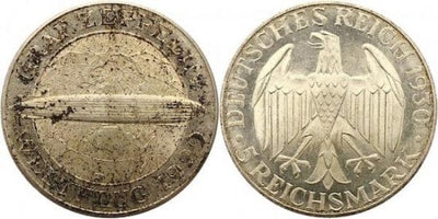 kosuke_dev ワイマール共和国 グラーフツェッペリン 1930年J 5マルク 銀貨 未使用