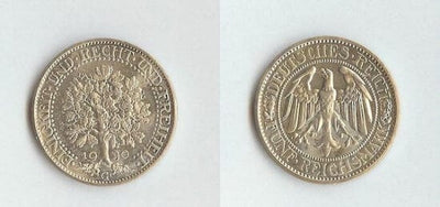 kosuke_dev ワイマール共和国 樫の木 アイヒバウム 1930年G 5マルク 銀貨 極美品