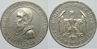 kosuke_dev ワイマール共和国 チュービンゲン大学450周年 1927年F 5マルク 銀貨 極美品-美品