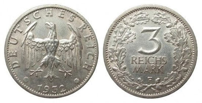 kosuke_dev ワイマール共和国 イーグル 1932年F 3マルク 銀貨 極美品-美品