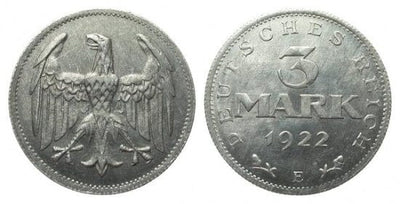 kosuke_dev ワイマール共和国 イーグル 1922年E 3マルク アルミニウム貨 極美品