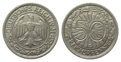 ワイマール共和国 1931年G 50ペニヒ 銀貨 美品