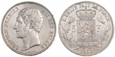 kosuke_dev ベルギー レオポルド1世 1858年 5フラン 銀貨 美品+
