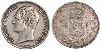kosuke_dev ベルギー レオポルド1世 1848年 2 1/2 フラン 銀貨 未使用-