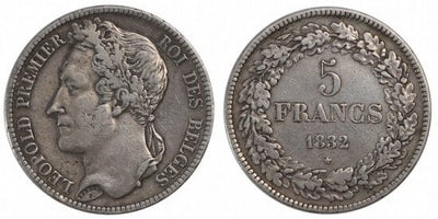 kosuke_dev ベルギー レオポルド1世 1832年 5フラン 銀貨 美品