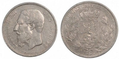 kosuke_dev ベルギー レオポルド2世 1866年 5フラン 銀貨 美品