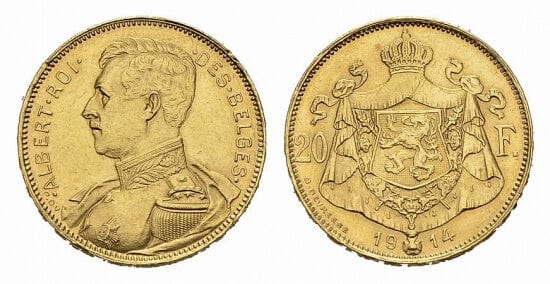 kosuke_dev ベルギー ブリュッセル アルバート1世 1914年 20フラン 金貨 極美品