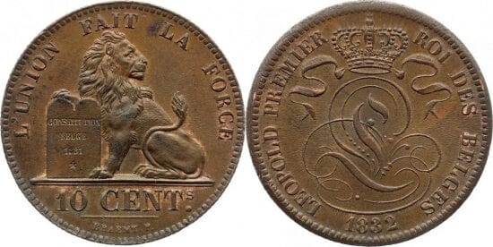 kosuke_dev ベルギー レオポルド1世 1832年 10 サンチーム 銅貨 極美品+