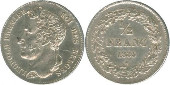 kosuke_dev ベルギー レオポルド1世 1835年 1/2 フラン 銀貨 未使用