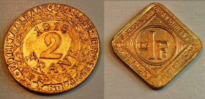 kosuke_dev ベルギー ゲント 1915年 1フラン 金貨 ＆ 1918年 2フラン 金貨 未使用
