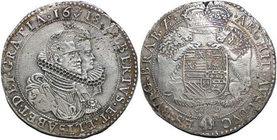 kosuke_dev ベルギー ブラバント公国 南部オランダ アルブレヒト＆イザベラ 1618年 ダカット 銀貨 極美品