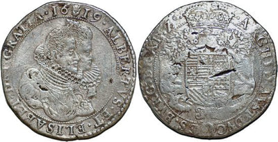kosuke_dev ベルギー ブラバント公国 南部オランダ アルブレヒト＆イザベラ 1619年 ダカット 銀貨 美品+