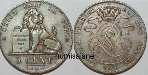 kosuke_dev ベルギー 国立銀行 レオポルド 1853年 5サンチーム 銅貨 極美品
