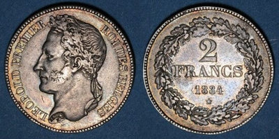 kosuke_dev ベルギー レオポルド1世 1831-1865年 2フラン 銀貨 極美品
