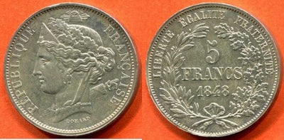 kosuke_dev フランス第二共和政　5フラン　銀貨　1848年　美品