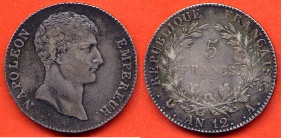 kosuke_dev フランス　ナポレオン　5フラン　AN12年（1803－1804）硬貨　美品