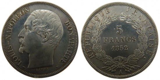 kosuke_dev フランス　フランス第二帝政　5フラン　1852年　銀貨　未使用